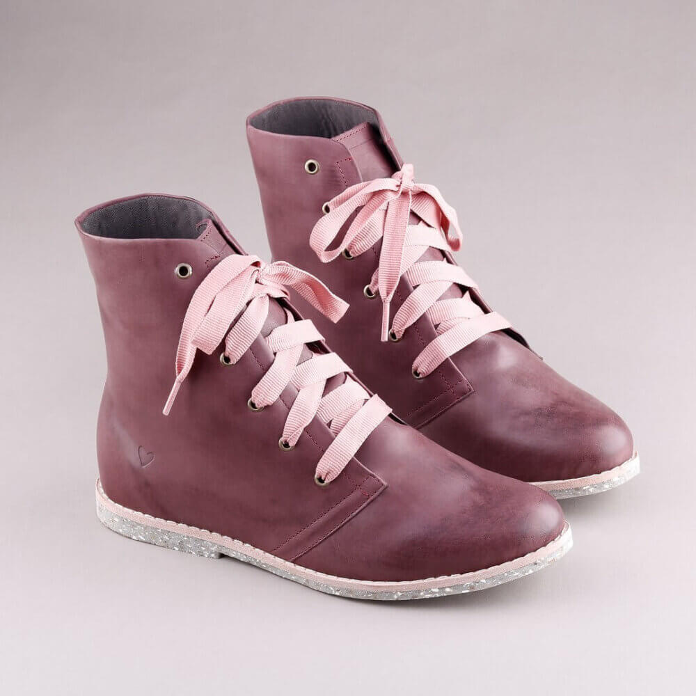 Bota Lisa Média Vinho cadarço rosa 01