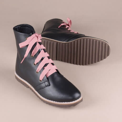 Valete Media Preta Cadarço Rosa 03