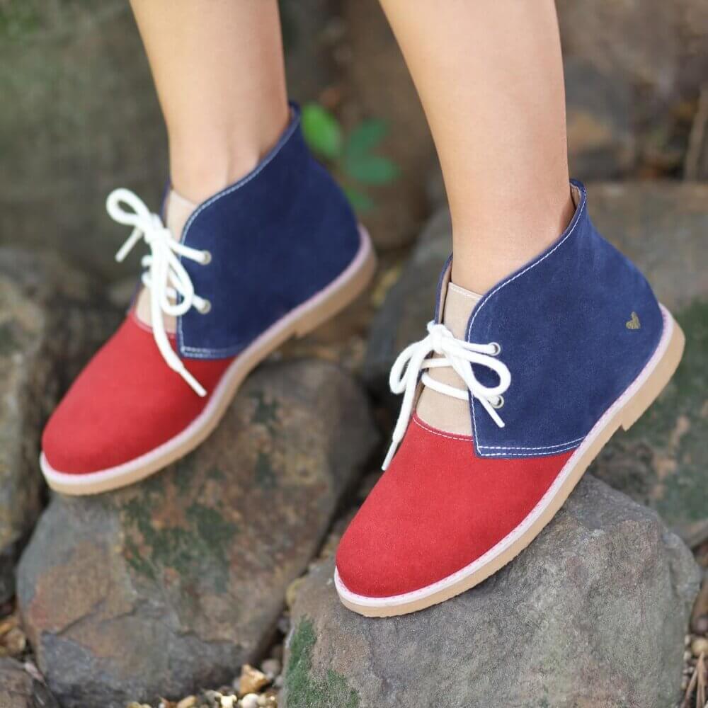 Bota cano curto desert navy vermelha e azul 1