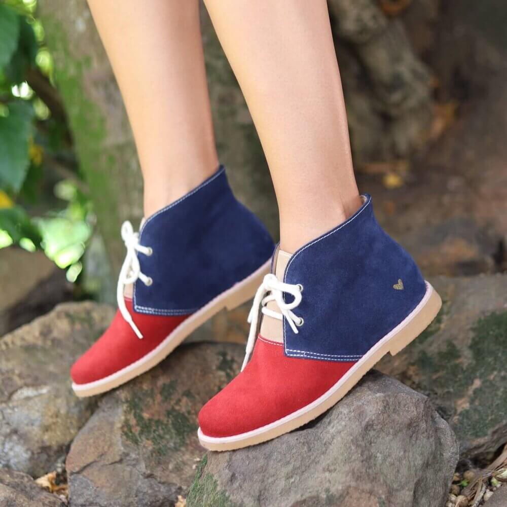 Bota cano curto desert navy vermelha e azul 2