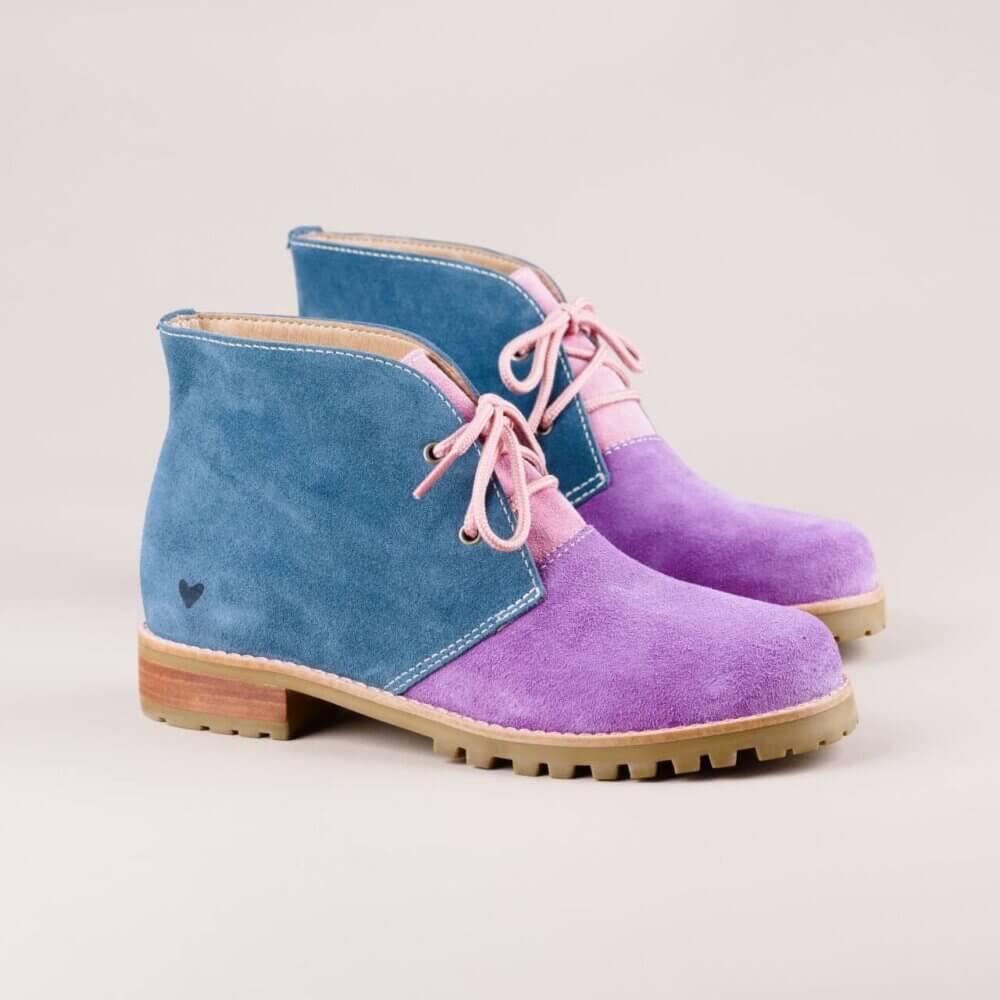 lilás e verde cadarço rosa