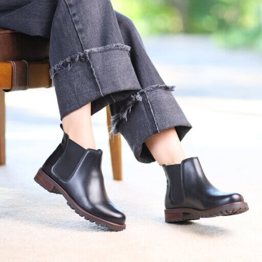 Black Rabbit Chelsy Preta 1 Bota em couro legítimo modelo Chelsea Alice de Copas