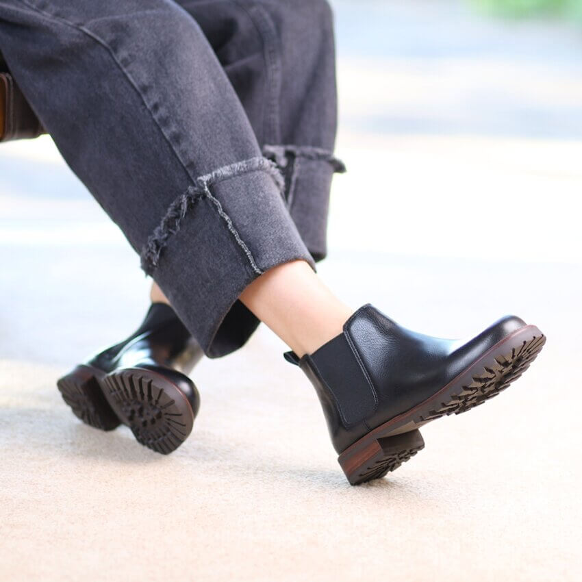 Black Rabbit Chelsy Preta 2 Bota em couro legítimo modelo Chelsea Alice de Copas