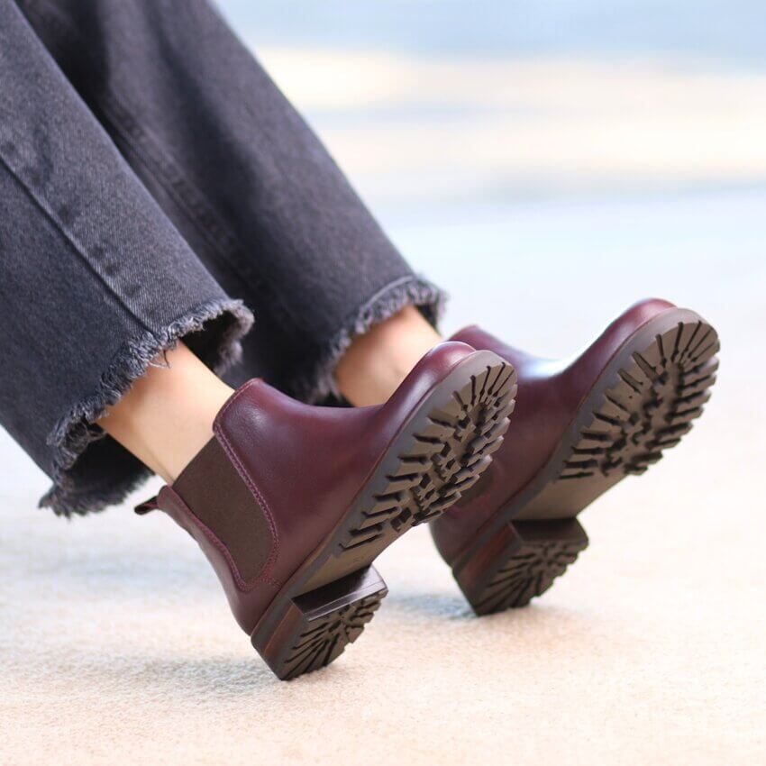 Black Rabbit Chelsy Wine 2 Bota em couro legítimo modelo Chelsea Alice de Copas