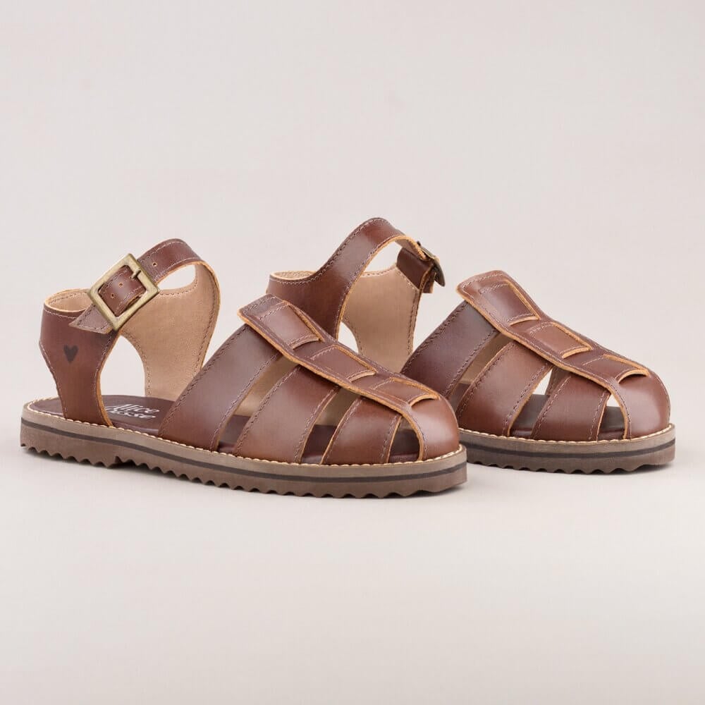 Lazy Marrom | Alice de Copas | Sandalia Feminina em Couro Tratorada Sem Salto Macia