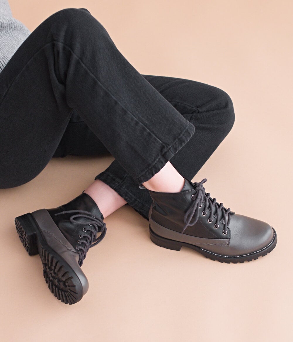 bota bicolor preta cinza feminina heart storm black rabbit design exclusivo